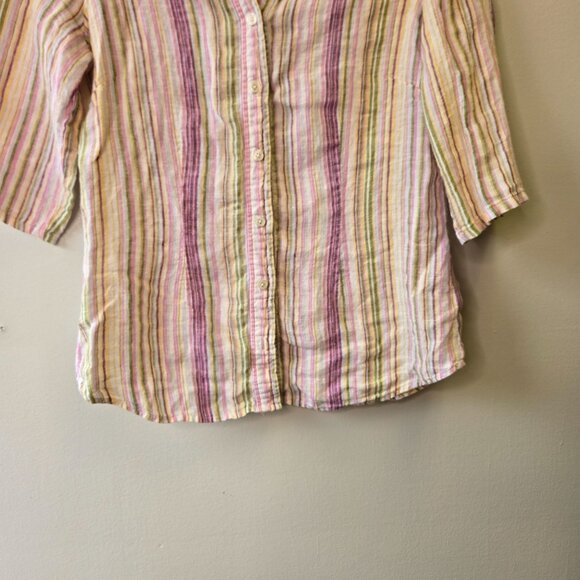 Coldwater Creek Beachy Coastal Grandma Striped Linen Blend Button-Up Shirt - M ( - Picture 5 of 11